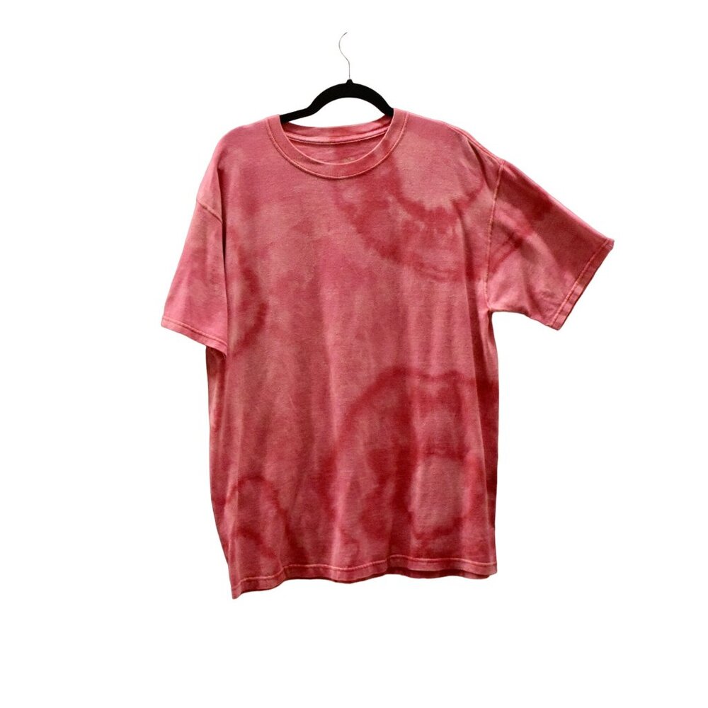 Men's Fruit of the loom Pink Custom Bleach Dye Crew Neck T-shirt L
